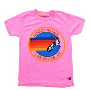 Aviator Nation kids short sleeve pink Las Vegas tee, size 8